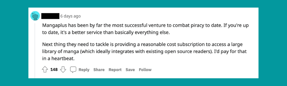 A comment on MangaPlus from Reddit