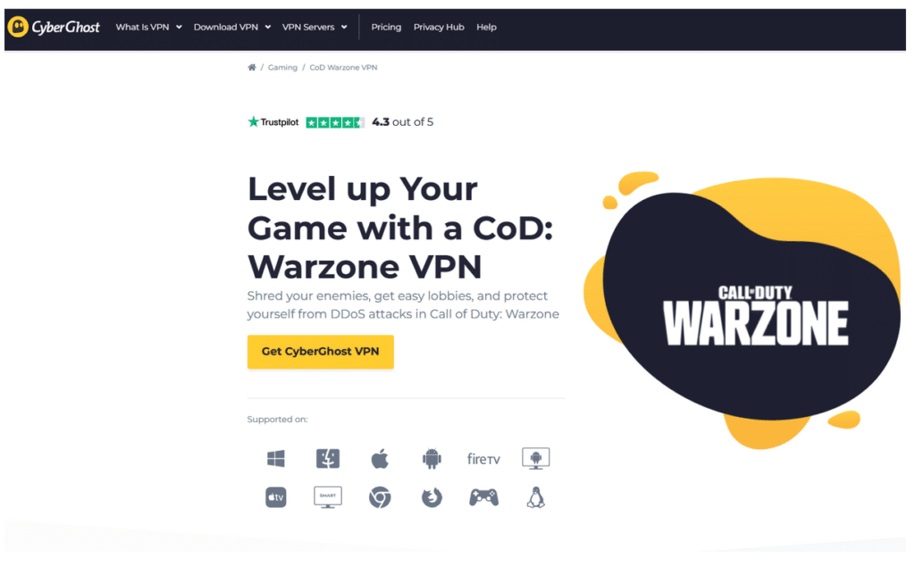 CyberGhost VPN for Warzone homepage