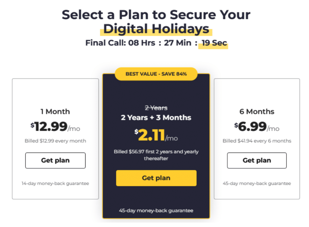 CyberGhost pricing table