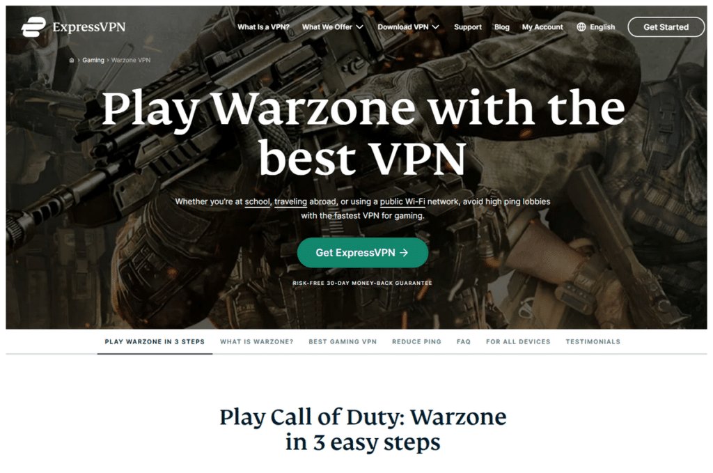 ExpressVPN for Warzone homepage