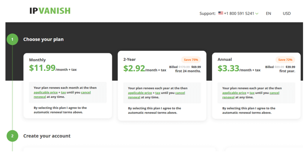 IPVanish pricing table